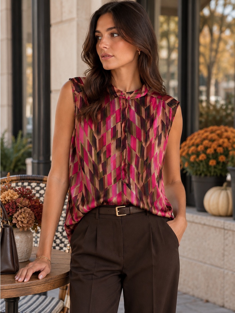 Liz Claiborne Geometric Sleeveless Blouse with Cami | Size Small
